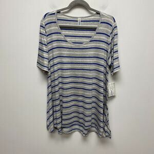 LuLaRoe Women Blue Gray Striped Scoop Neck Stretch Swing Tunic Perfect T-Shirt L